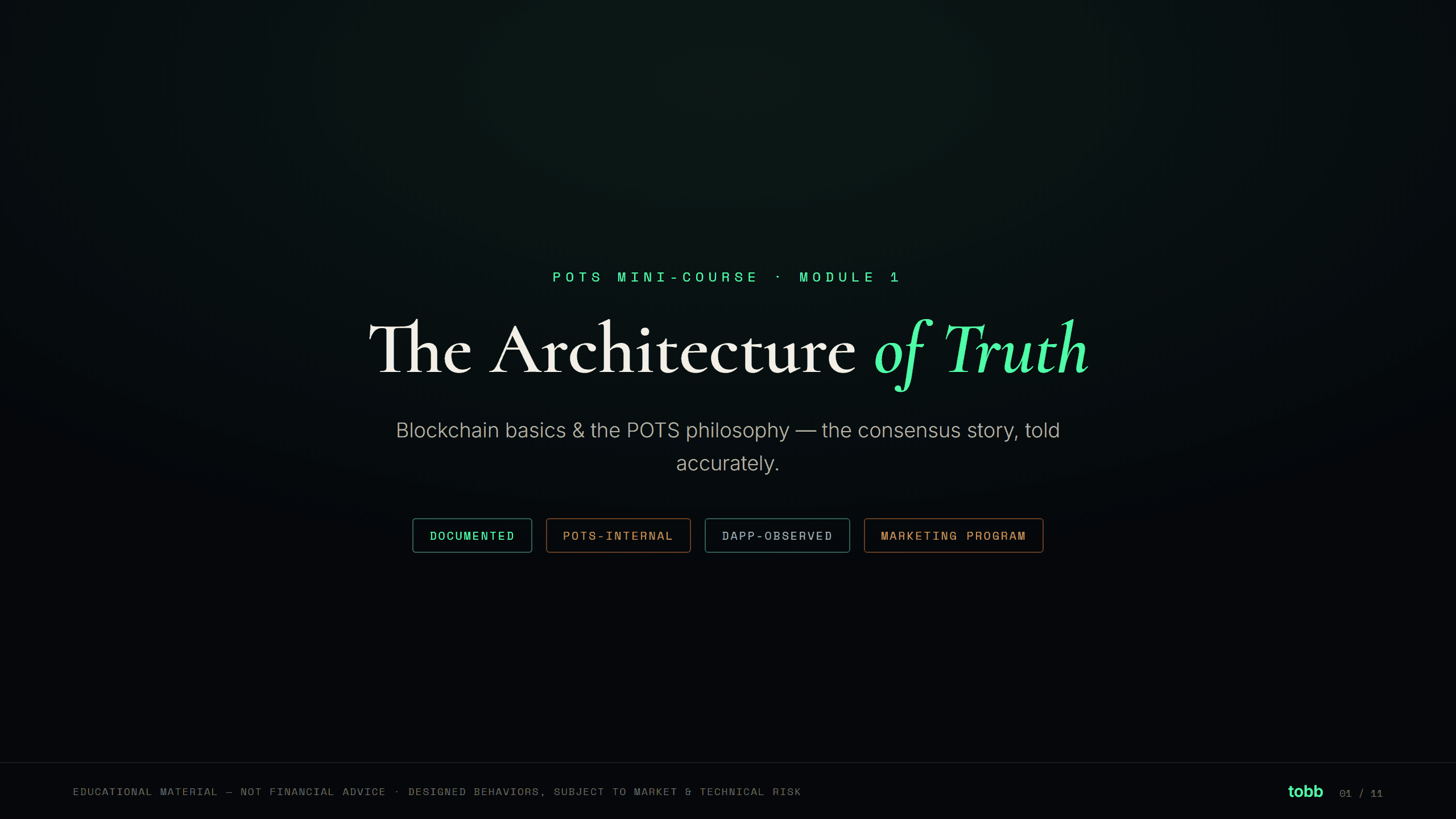 The Architecture of Truth — slide 1 of 11: Title: The Architecture of Truth